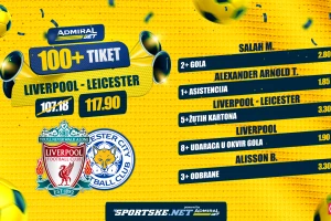 AdmiralBet 100+ tiket - Liverpul i Lester donose kvotu 117,90!